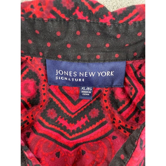 Jones New York Signature Red Black Paisley Button Up Top Blouse XL - Picture 3 of 11